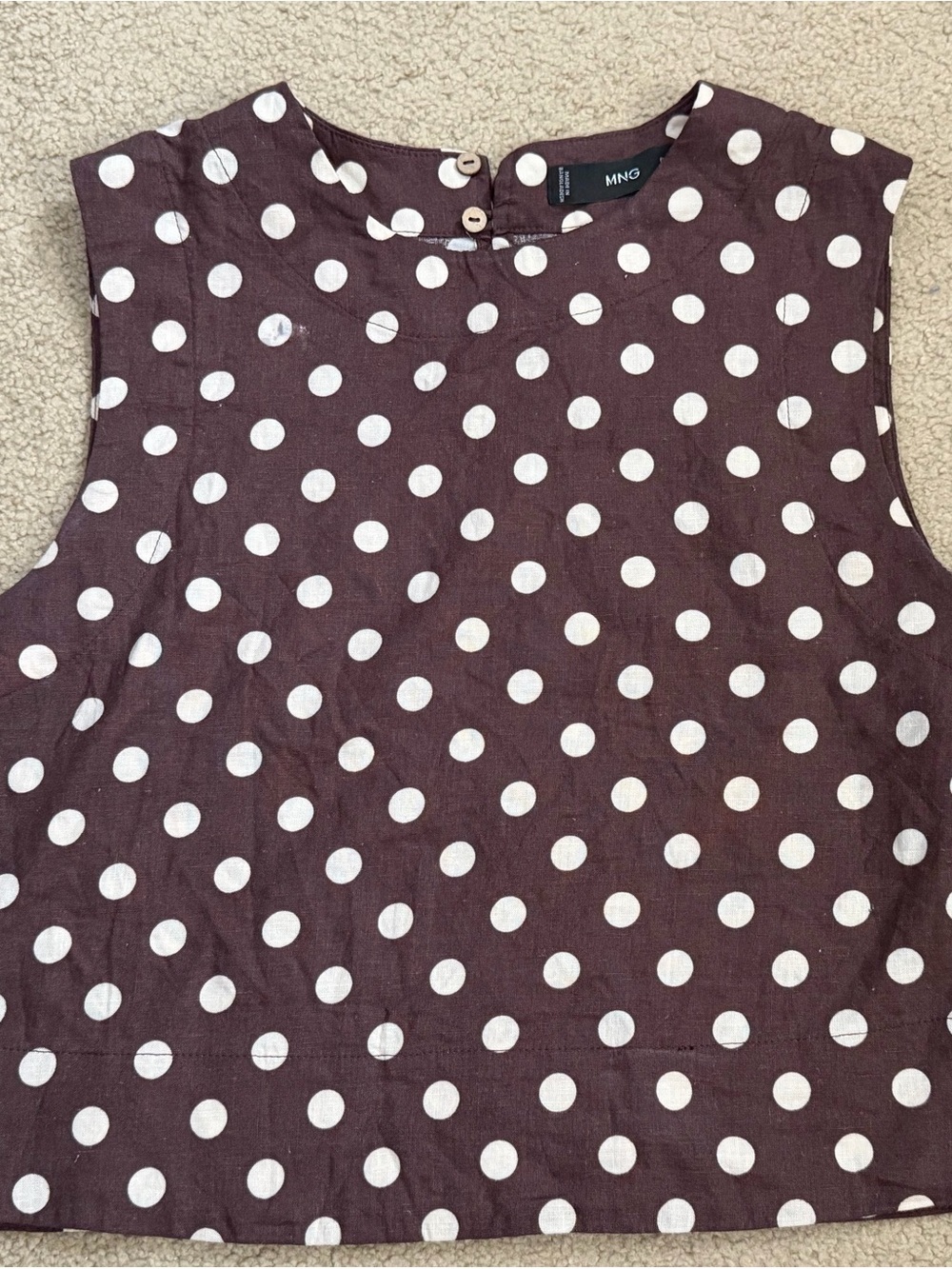 Mango Brown Polka Dot Sleeveless Crop Top - Picture 2 of 4